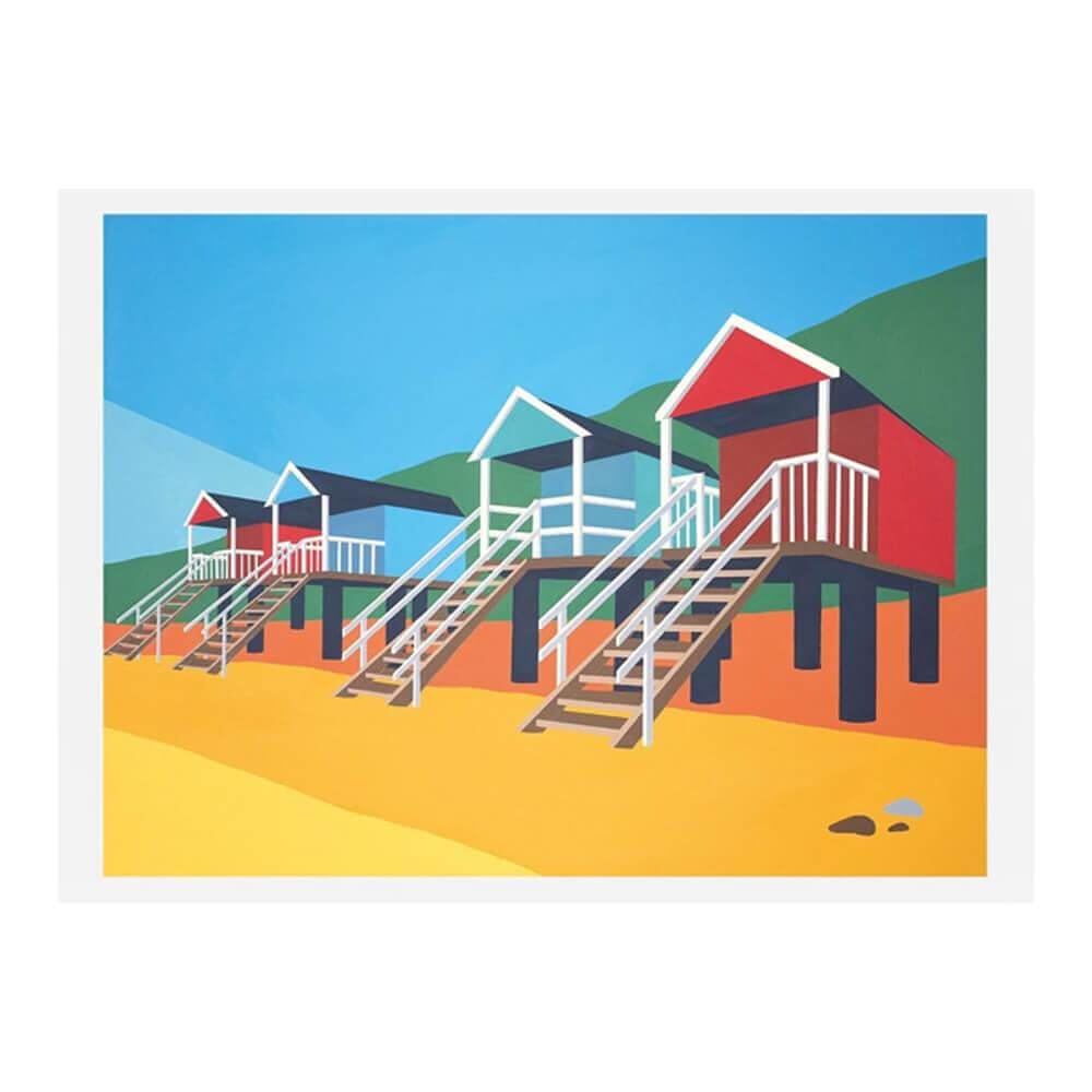 Rebecca Pymar Wells Beach Huts A3 Fine Art Print Unframed